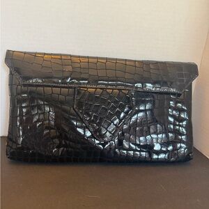 Park Avenue Int’l NY Vintage Black Croc-Embossed Patent Leather Envelope Clutch